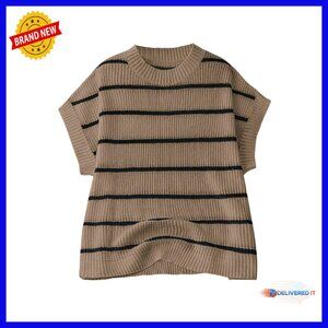 Plus Size Striped Sweater Vest Short Sleeve Cropped Oversized Knit Top